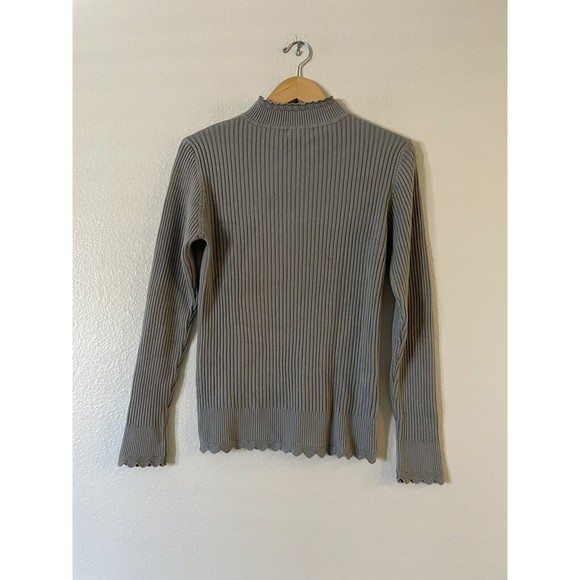 iClosam Womens Scalloped Turtleneck Sweater Size L Gray Cable Knit Long Sleeve - Picture 2 of 8